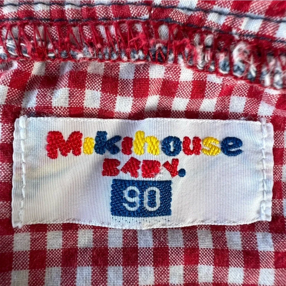 Miki House Baby Bear Pocket Denim Jacket Red Gingham Lightweight Japan 2T GUC